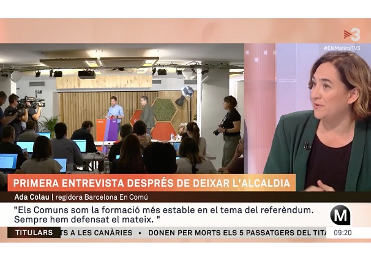 Ada Colau, exalcaldesa de Barcelona y líder de los comunes catalanes, durante la entrevista en TV3, hoy