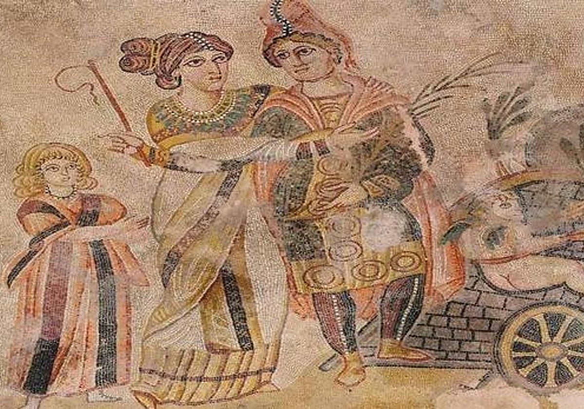 Detalle del mosaico de la villa romana de Noheda, en la provincia de Cuenca
