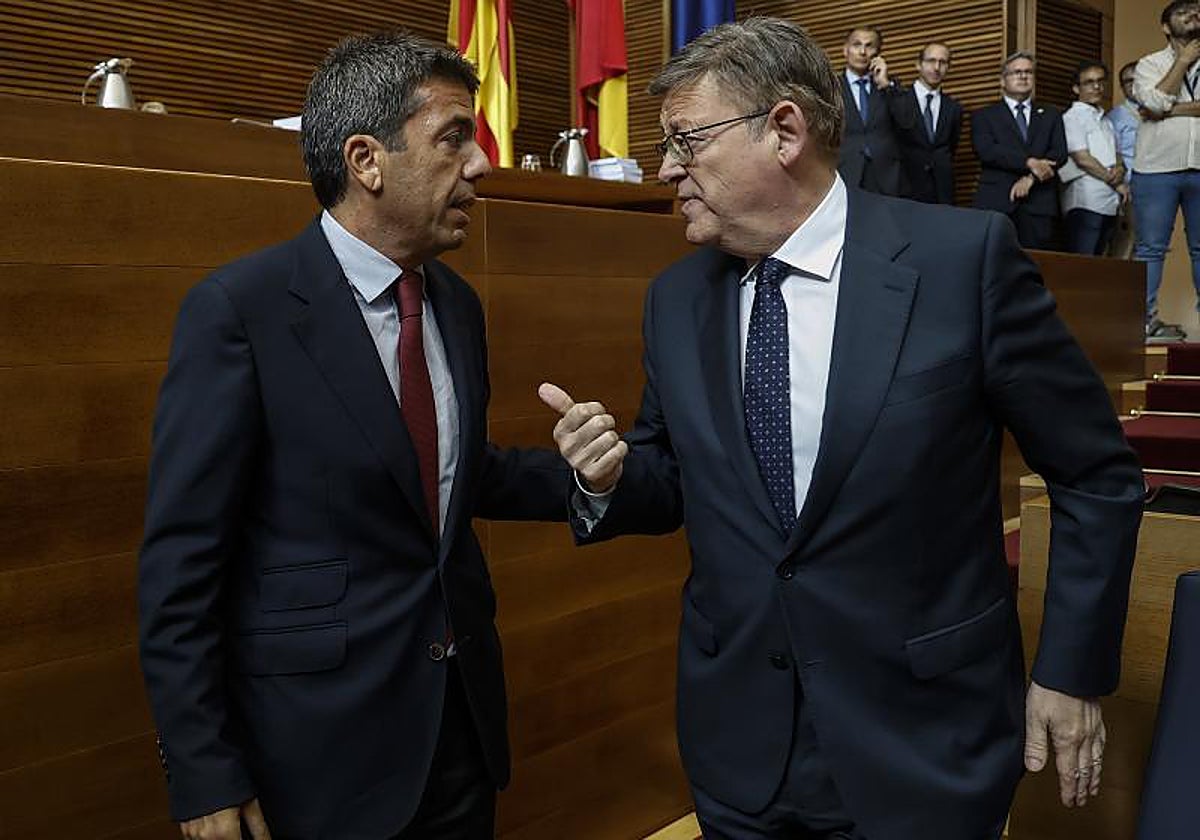 Imagen del presidente de la Generalitat en funciones, Ximo Puig, y del presidente del PPCV, Carlos Mazón