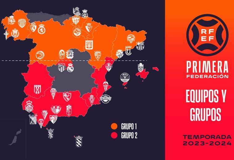 Gráfico con el mapa de la distribución de los grupos de Primera Federación