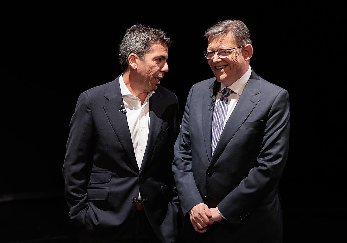 imagen de archivo del presidente del PPCV, Carlos Mazón, y el presidente de la Generalitat Valenciana en funciones, Ximo Puig