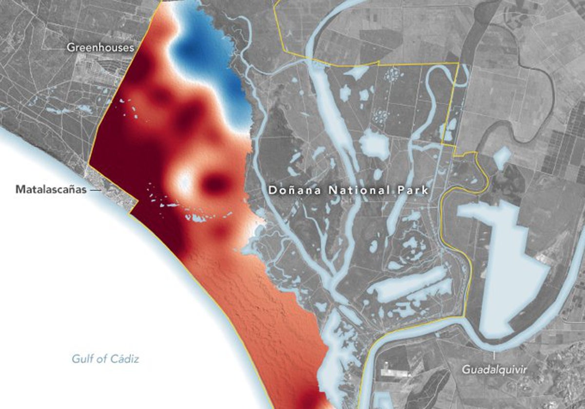Imagen vía satélite difundida por la NASA de Doñana