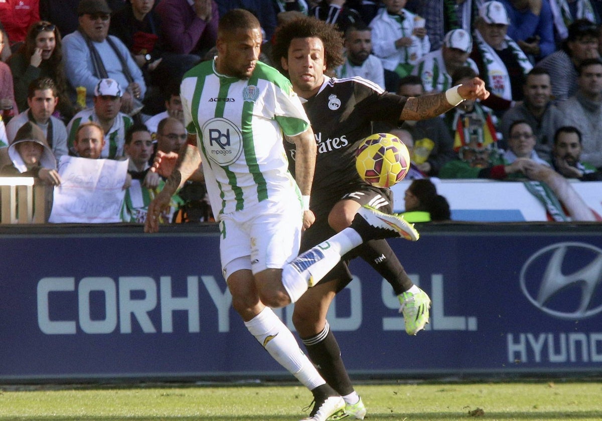 Bebé y Marcelo en el partido entre el Córdoba y el Real Madrid en enero de 2015