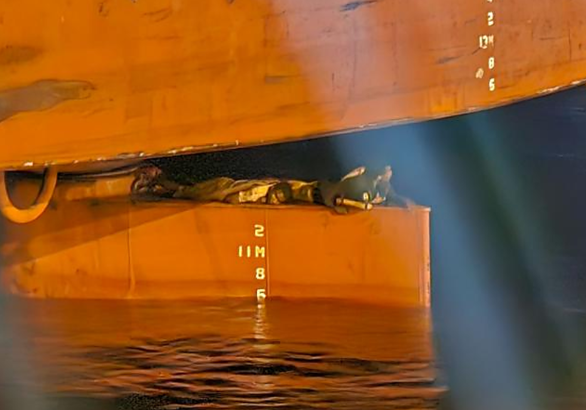 Los polizones en su llegada al Puerto de Las Palmas