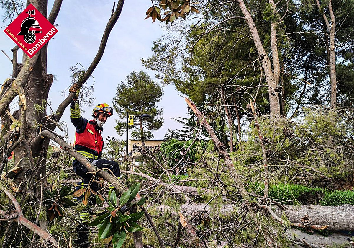 Imagen de los trabajos de bomberos tras el reventón térmico registrado en Villena (Alicante)