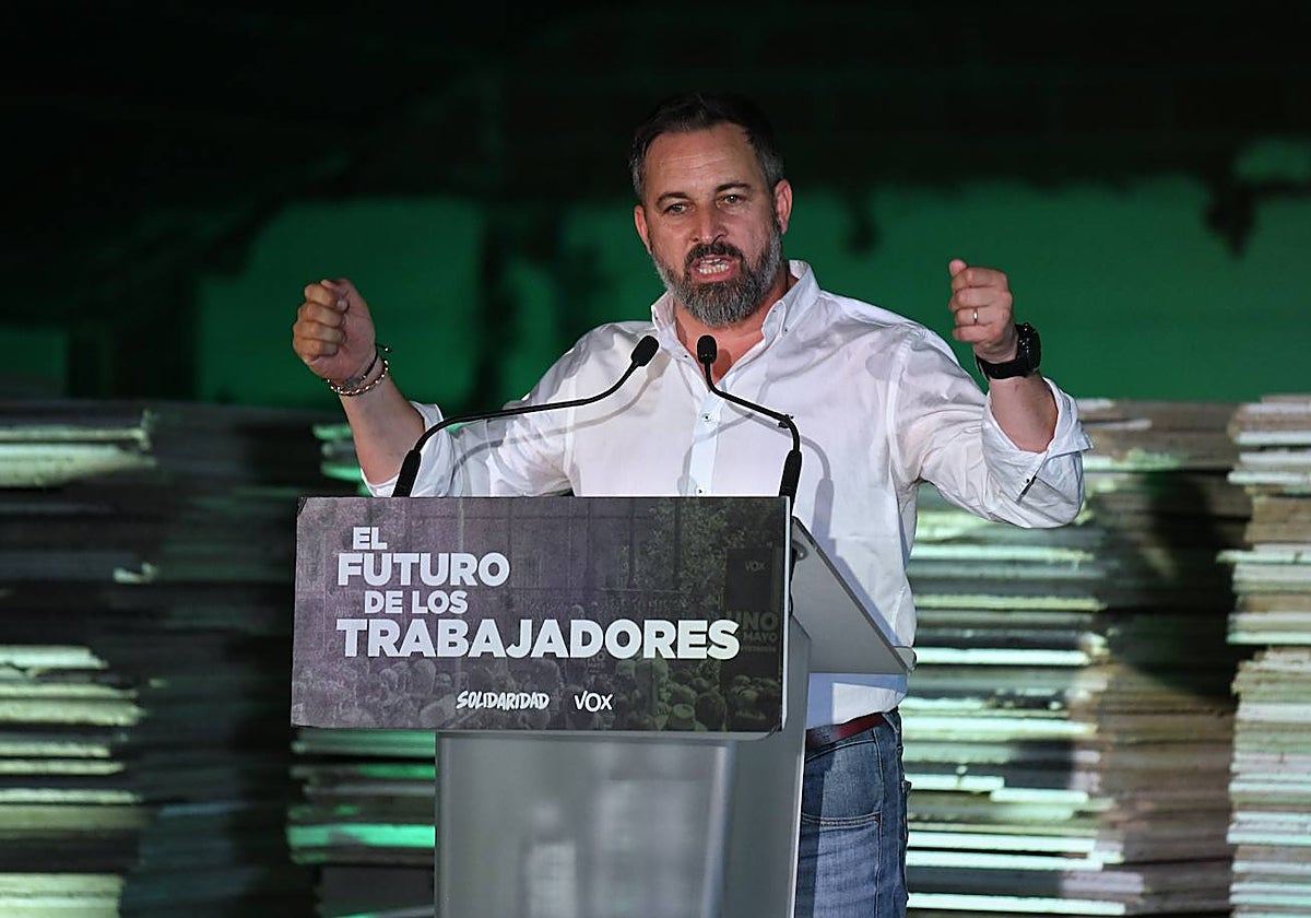 El líder de Vox, Santiago Abascal, en un acto este domingo en Leganés con su sindicato afín, Solidaridad