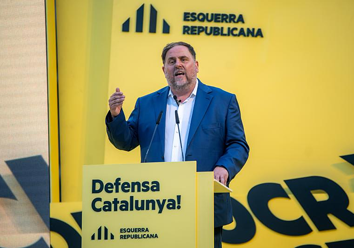 Oriol Junqueras, presidente de ERC, durante el mitin celebrado el 17 de julio en Barcelona