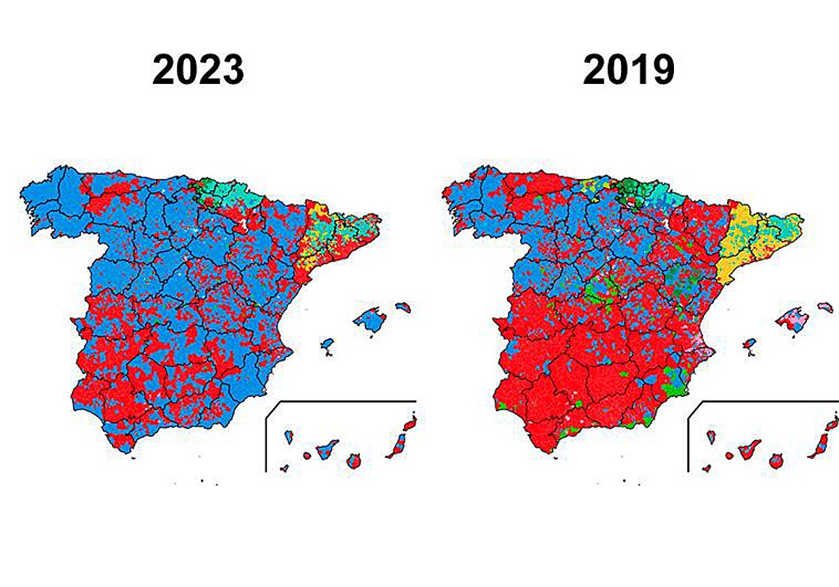 Mapa de los resultados de las elecciones generales del 23J por municipios