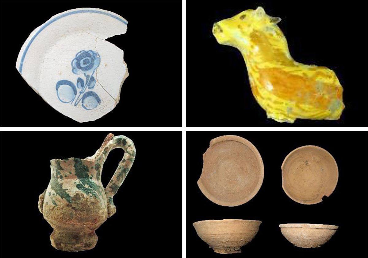 Cuatro fragmentos cerámicos hallados en las obras de la calle Fúcar