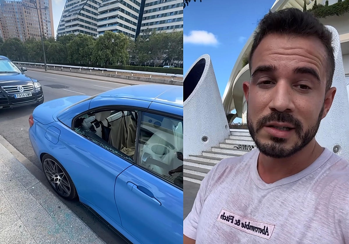 Imágenes del coche del influencer 'Cenando con Pablo' tras sufrir un robo en Valencia