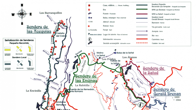 El sendero, a la izquierda, junto con otras rutas cercanas.