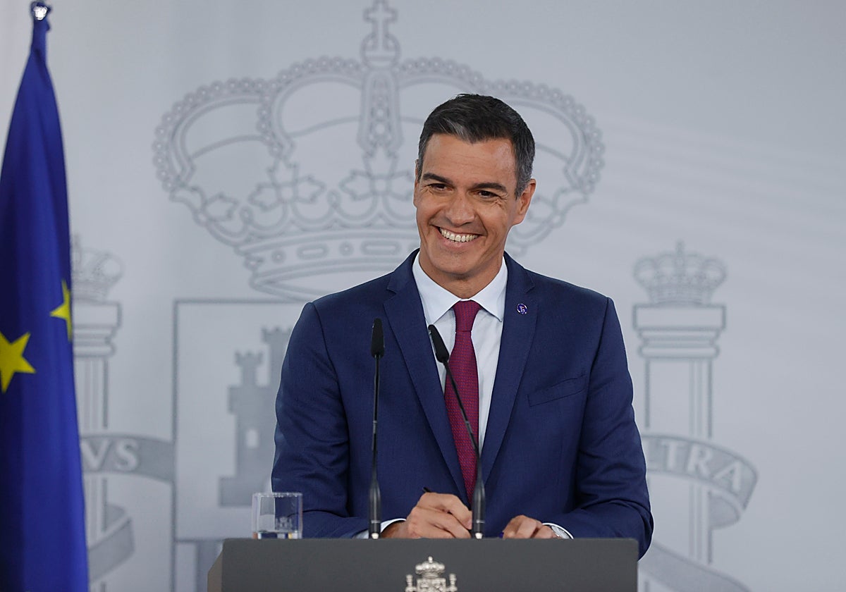 Pedro Sánchez, durante su comparecencia de este martes en La Moncloa