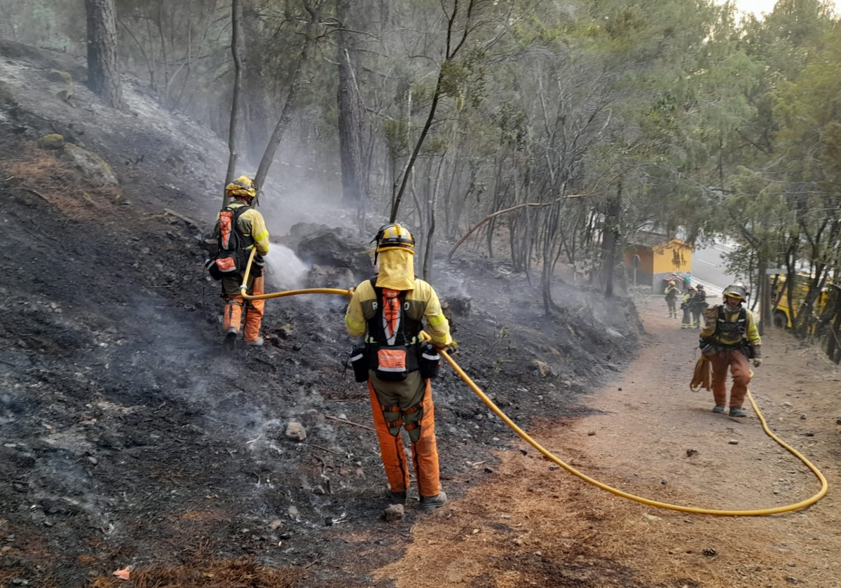 Los agentes siguen trabajando en tareas de remate y consolidación del incendio en Tenerife, aún activo