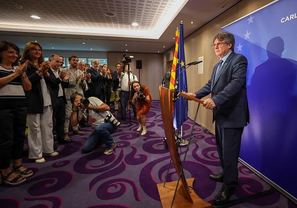 Puigdemont durante su comparecencia de este martes en Bruselas