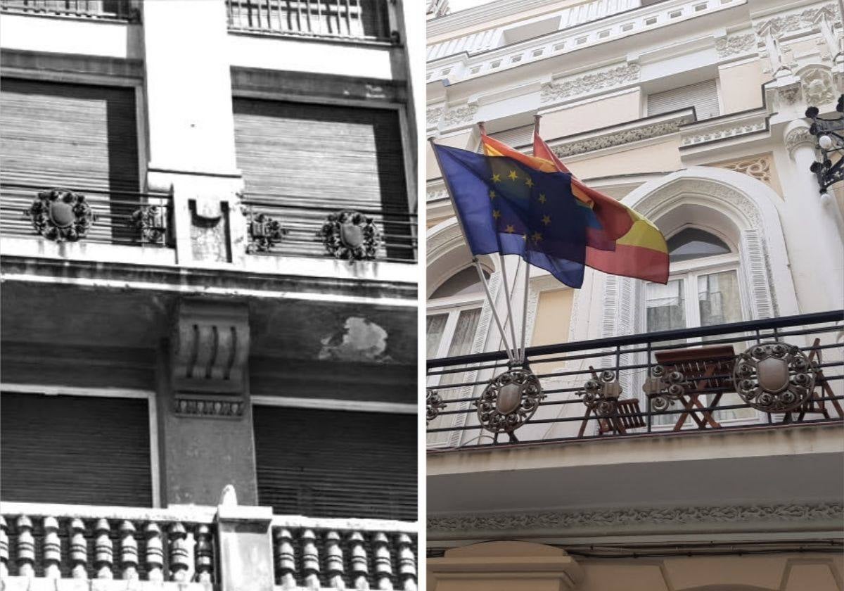 Barandillas originales del Hotel Florida (izq.) y las halladas en la calle Pizarro,4