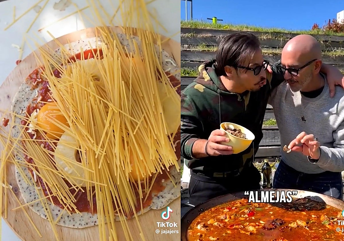 Imágenes del vídeo de la paella valenciana y la pizza italiana de varios tiktokers