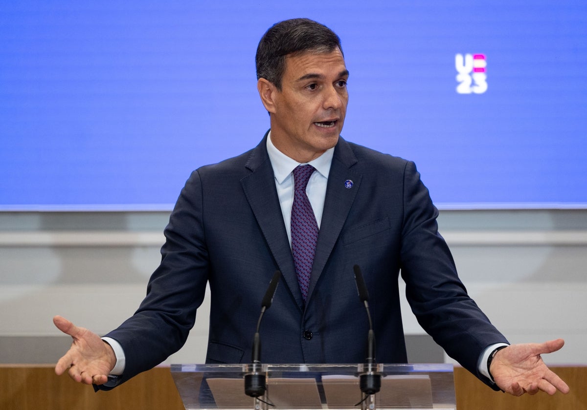 Pedro Sánchez, este viernes durante un discurso en la sede de la CEOE