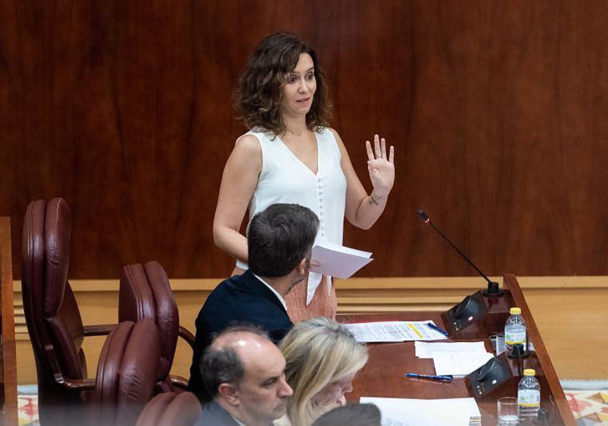 Isabel Díaz Ayuso, en el primer Pleno ordinario de la legislatura, el pasado jueves en la Asamblea