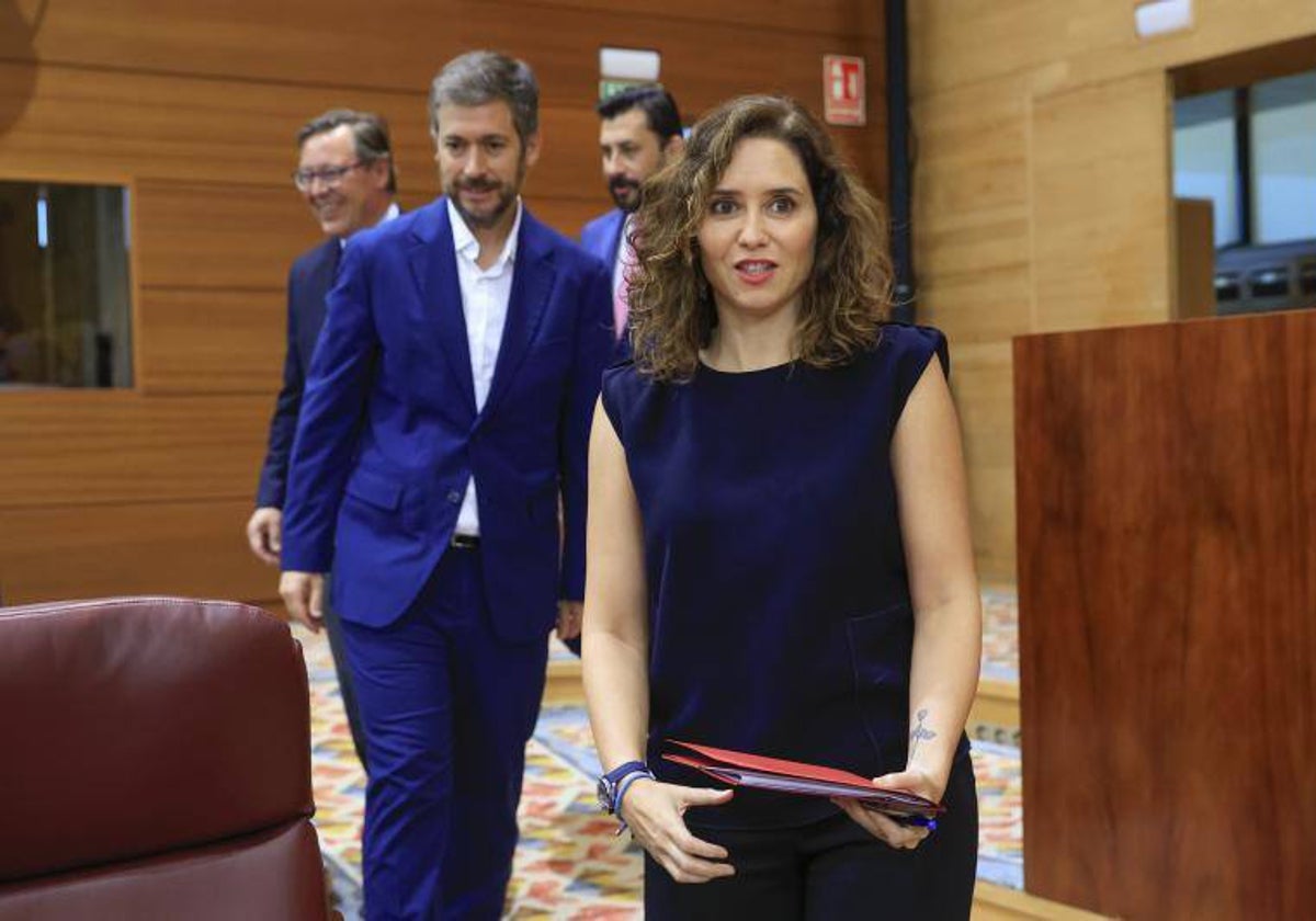 La presidenta de la Comunidad de Madrid, Isabel Díaz Ayuso, este jueves en la Asamblea