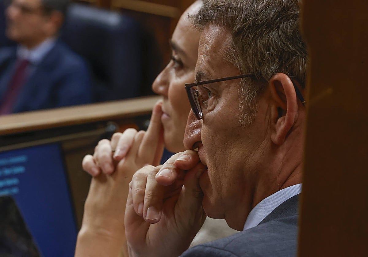 Alberto Núñez Feijóo en su escaño en el Congreso de los Diputados