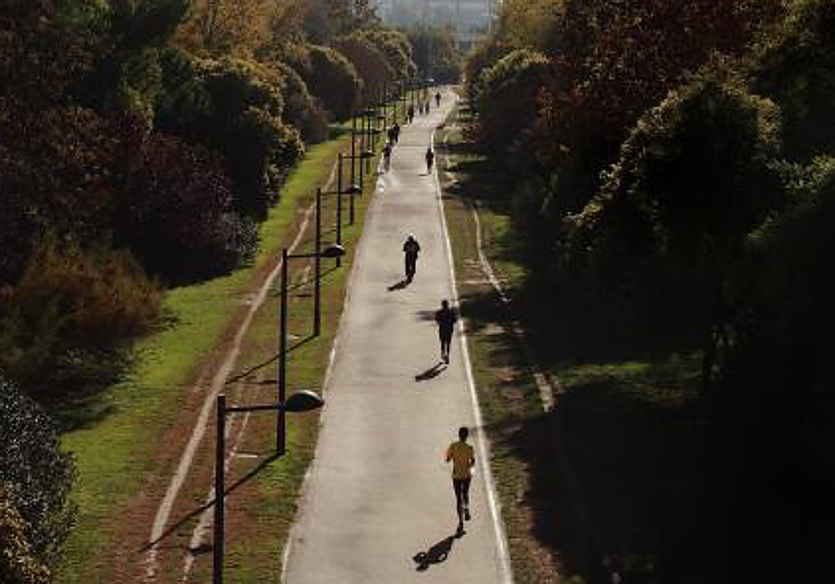 Corredores en el antiguo cauce del Turia en Valencia.