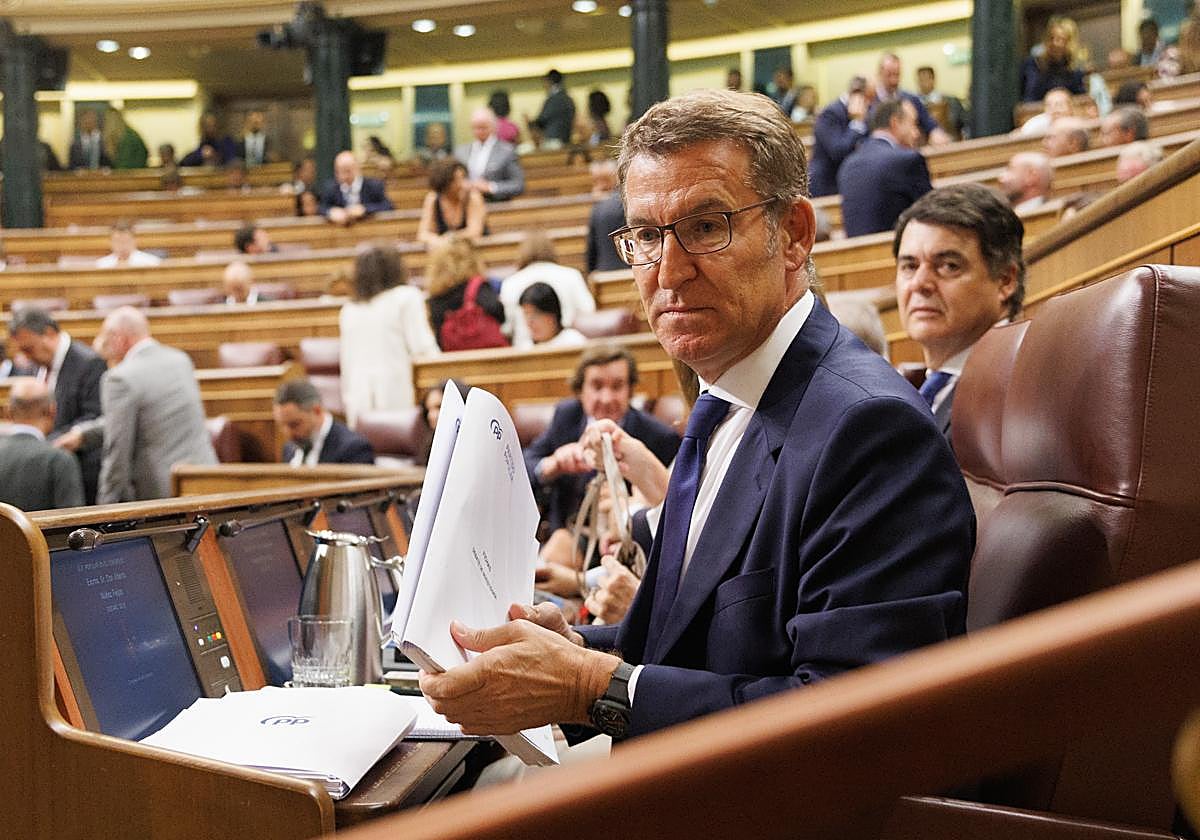 Alberto Núñez Feijóo durante su discurso en la investidura como presidente del Gobierno