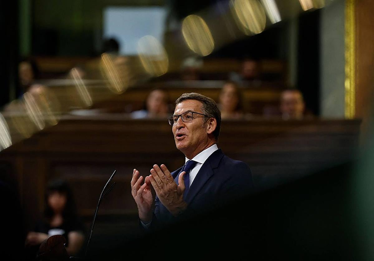 El líder del PP, Alberto Núñez Feijóo, durante el debate de investidura