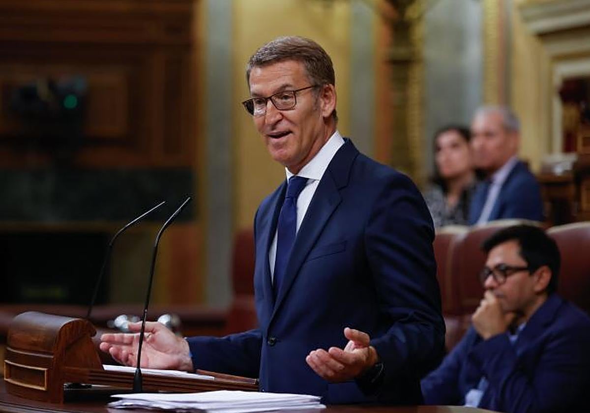 Alberto Núñez Feijóo, durante su intervención en la primera sesión del debate de su investidura