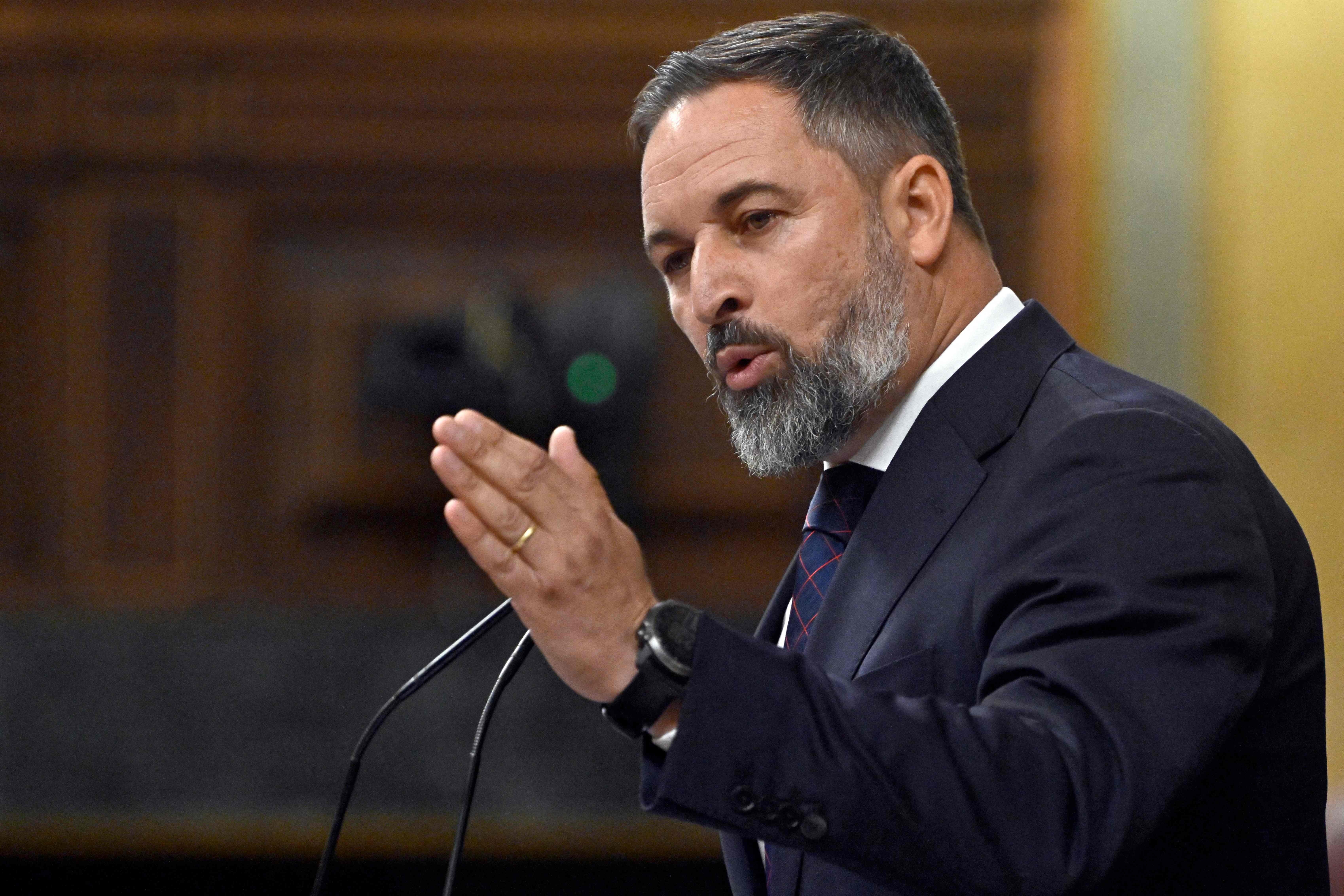 El líder del partido de extrema derecha VOX, Santiago Abascal durante su intervención 