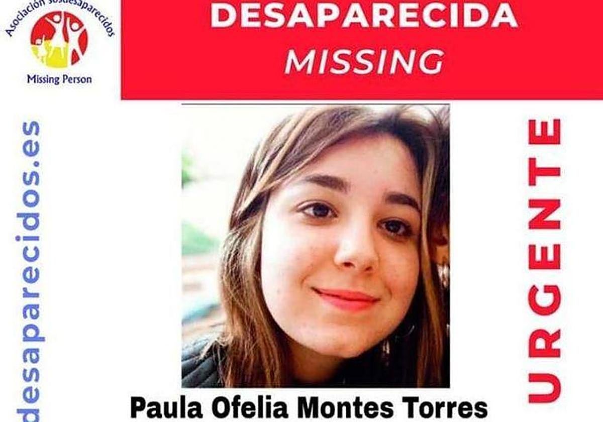 Paula Ofelia Montes, en el cartel que denunciaba su desaparición