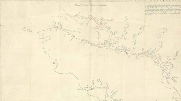 Mapa del Estrecho de Fuca entregado por Dionisio Alcalá-Galiano tras su regreso de la Expedición Malaespina