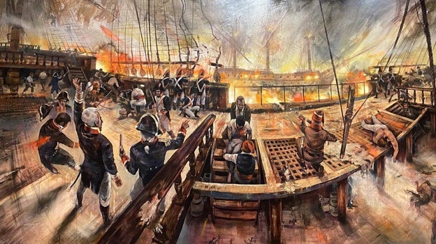 Cuadro de la serie sobre Trafalgar del pintor cordobés actual Daniel Parra, en el que se ve a Alcalá-Galiano en el Bahama