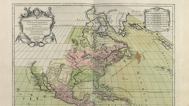 Mapa de época de América del Norte que muestra la falta de información que existía sobre la costa Noroeste