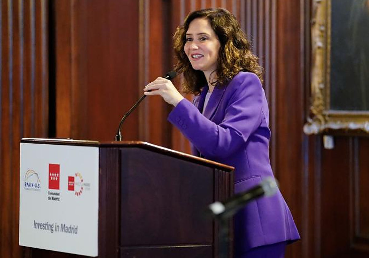 La presidenta de la Comunidad de Madrid, isabel Díaz Ayuso, interviene en Nueva York