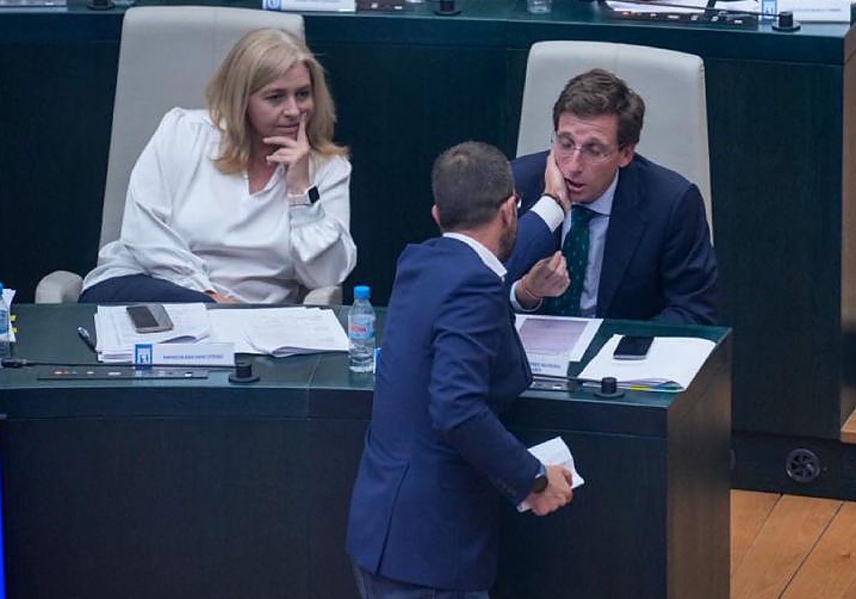 El concejal socialista Daniel Viondi da varias palmadas en la cara al alcalde, José Luis Martínez-Almeida