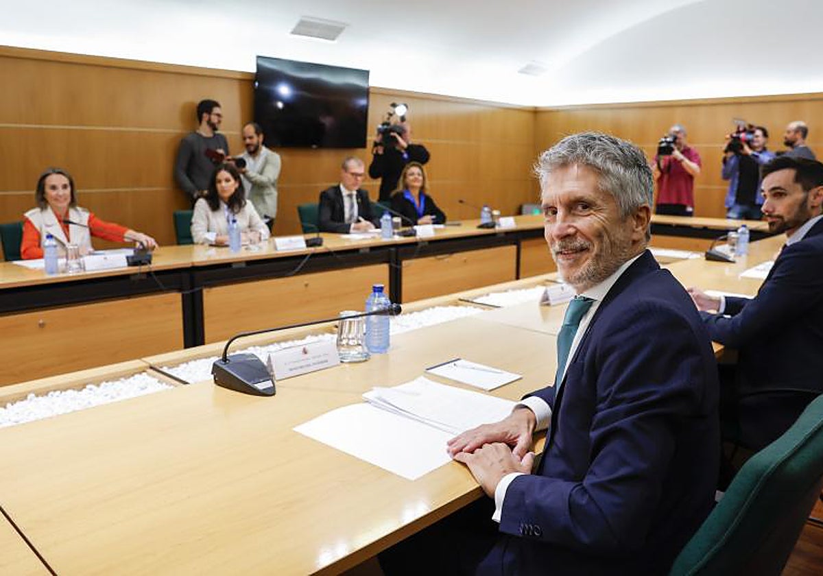 El ministro del Interior, Fernando Grande-Marlaska, en la reunión con los portavoces parlamentarios este viernes