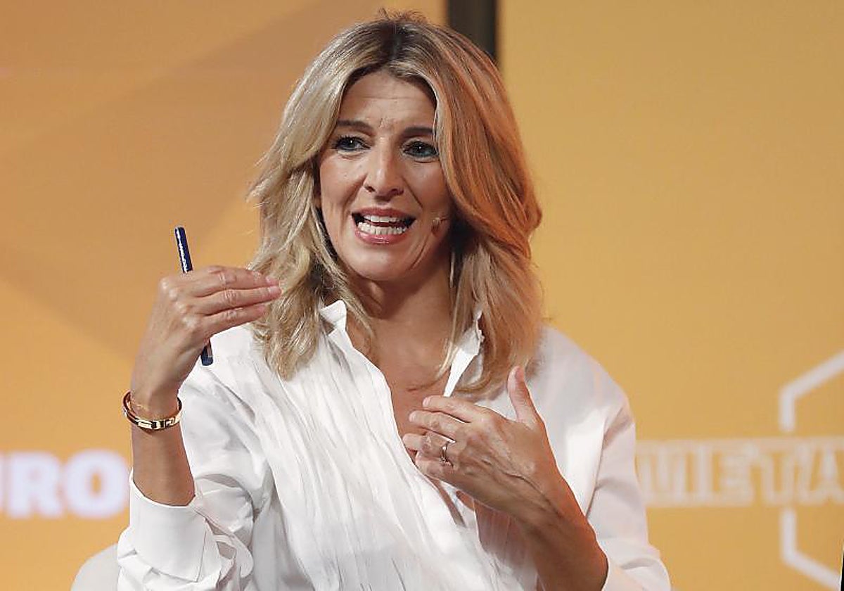 La vicepresidenta del Gobierno en funciones y líder de Sumar, Yolanda Díaz, participa en el evento Metafuturo, organizado por Atresmedia, este martes en el Ateneo de Madrid
