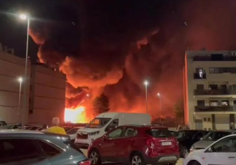 Altas llamas en el incendio de la empresa de productos químicos de Potries (Valencia).