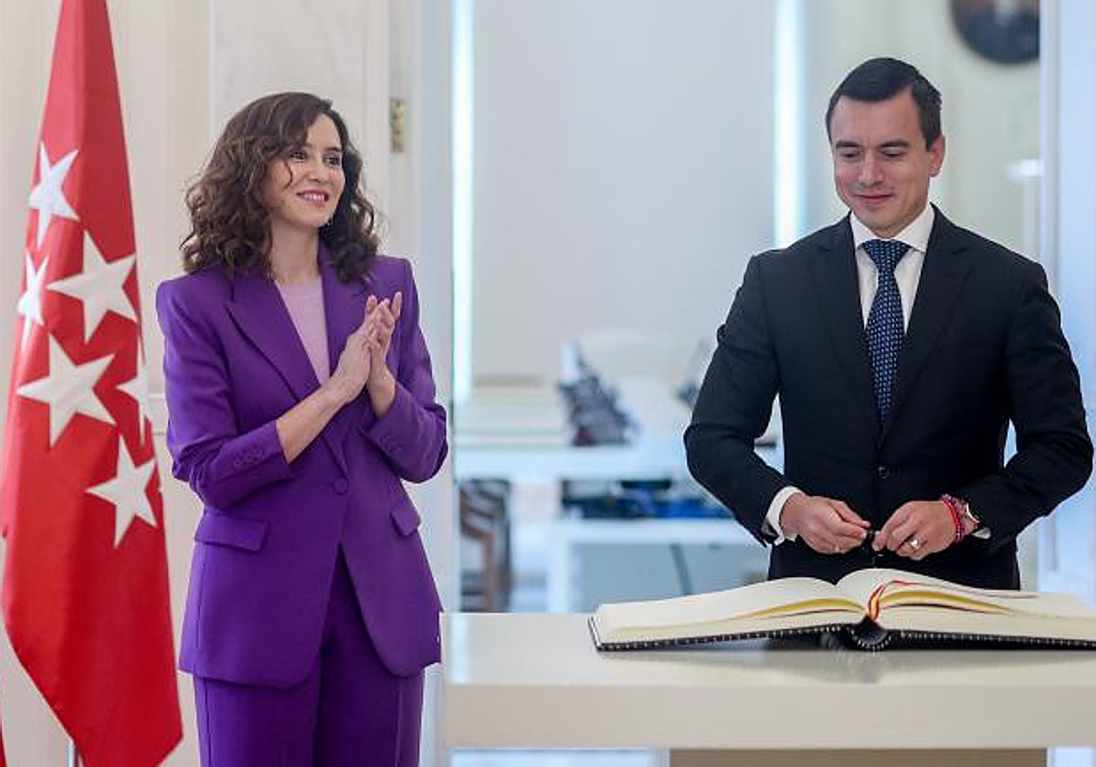 Isabel Díaz Ayuso, junto al presidente de Ecuador, Daniel Noboa