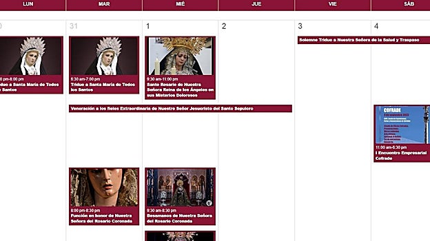 Página web con la agenda cofrade
