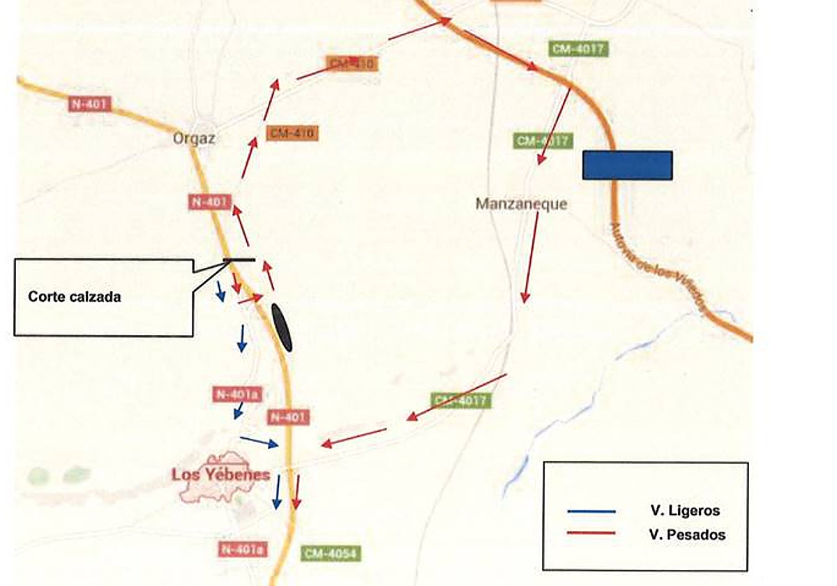 Desvíos previstos sentido Ciudad Real