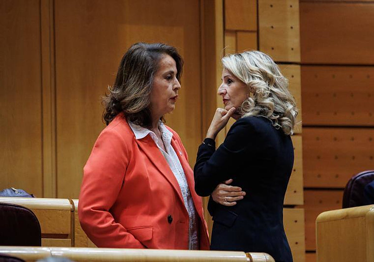 Carla Antonelli con Yolanda Díaz en el Senado