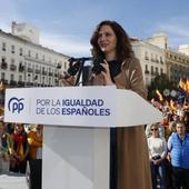 Ayuso, en la protesta de Madrid: «Nosotros nos encargaremos de devolver golpe por golpe»