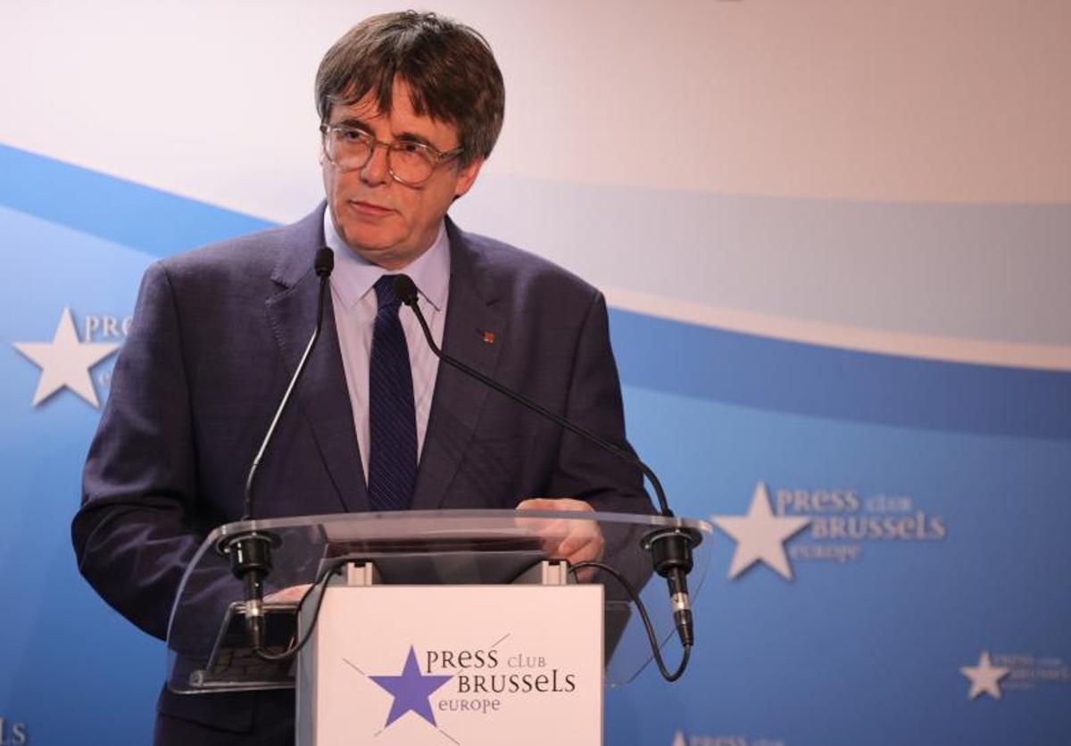 Carles Puigdemont en una de sus últimas ruedas de prensa en Bruselas