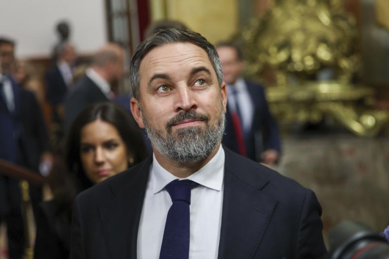 El líder de Vox, Santiago Abascal, durante el primer día del debate de investidura del presidente del Gobierno en funciones