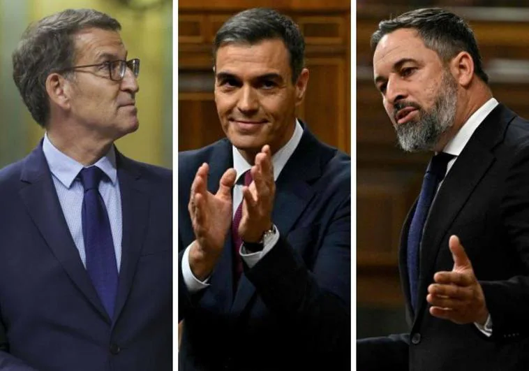 En la imagen, Alberto Núñez Feijóo, Pedro Sánchez y Santiago Abascal