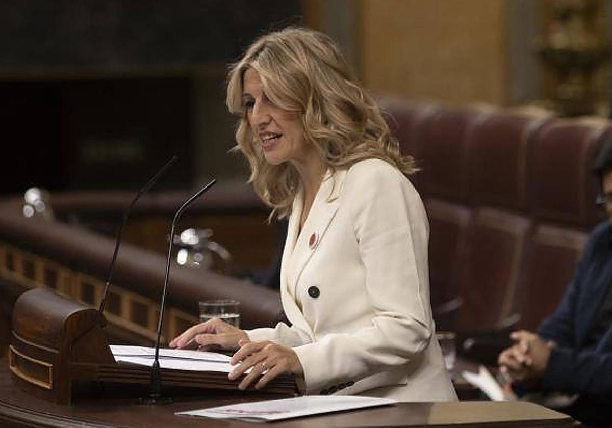 La líder de Sumar, Yolanda Díaz, durante su intervención