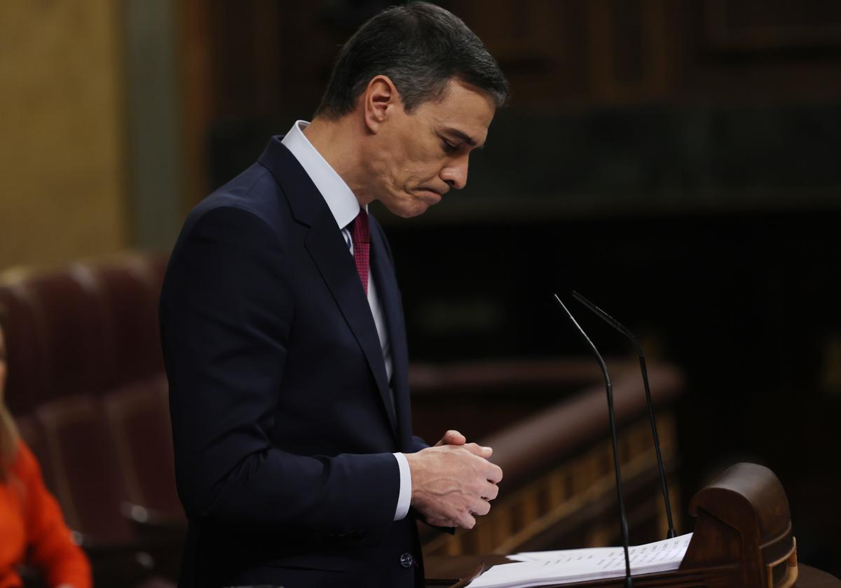 Pedro Sánchez en una de sus intervenciones del debate de investidura