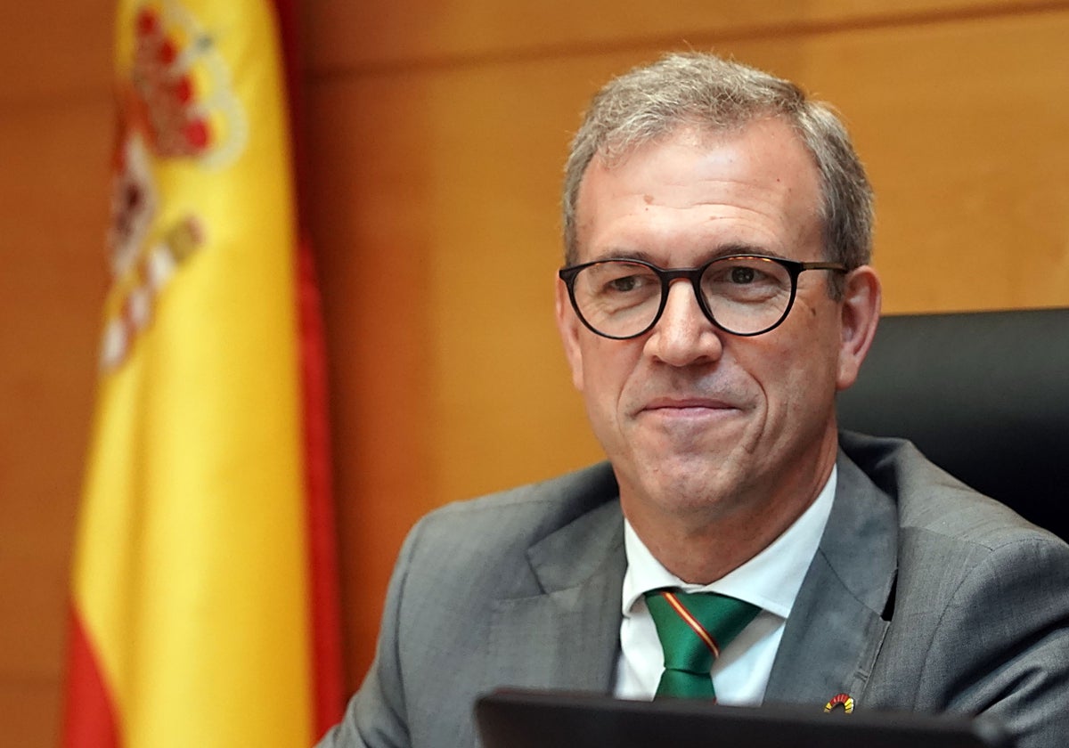 El consejero de Empleo e Industria, Mariano Veganzones, durante una de sus comparecencias en las Cortes