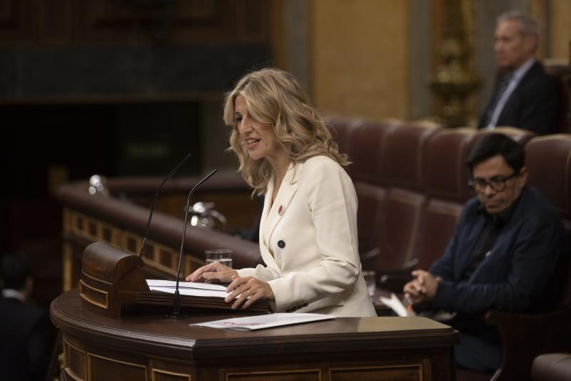 La vicepresidenta segunda y ministra de Trabajo en funciones, Yolanda Díaz durante su turno en el debate